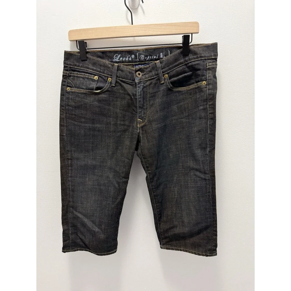 Levi's Capital E Denim Shorts Mens 31 Long Below‎ Knee Dark Wash Jeans USA Levis
